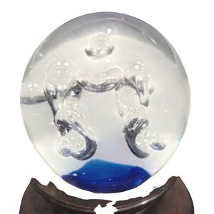 Art Glass Paperweight Bullicante Design Cobalt Blue Sphere